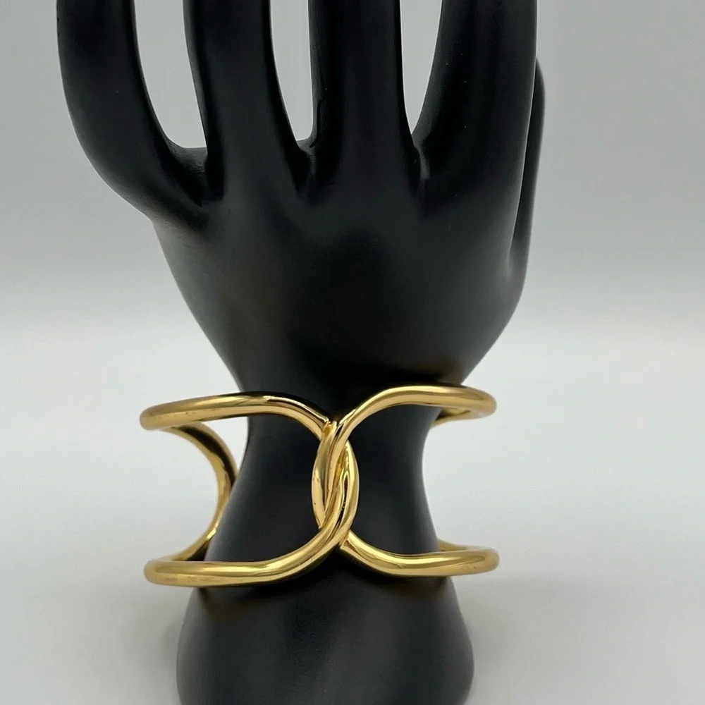 J.Crew Gold Tone Intertwined Knot Cuff Bracelet Chunky Open Bangle